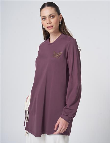 Gathered Detail Jersey Tunic Cocoa Brown