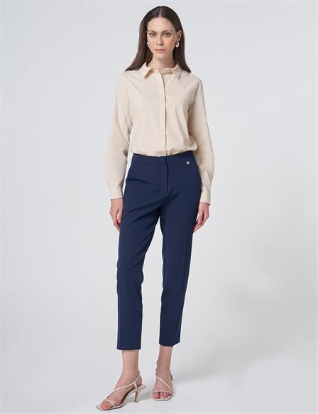 Pocket Detail Basic Tailored Trousers – Navy