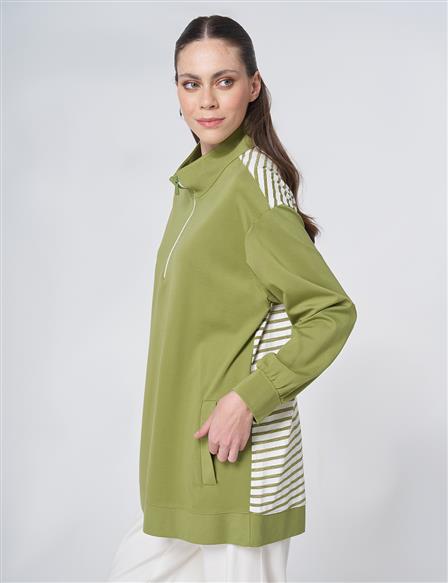  Contrast-Trim Rayon Sweatshirt – Matcha Green