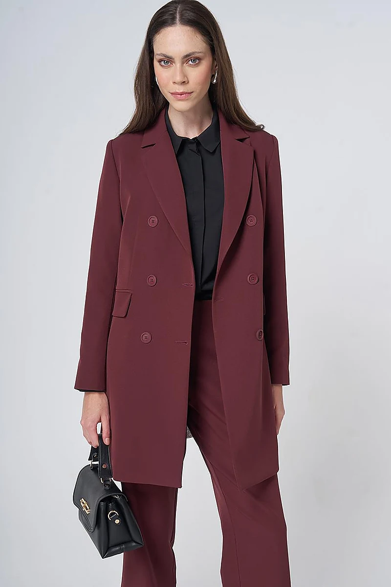 Basic Notched Collar Blazer Jacket – Burgundy