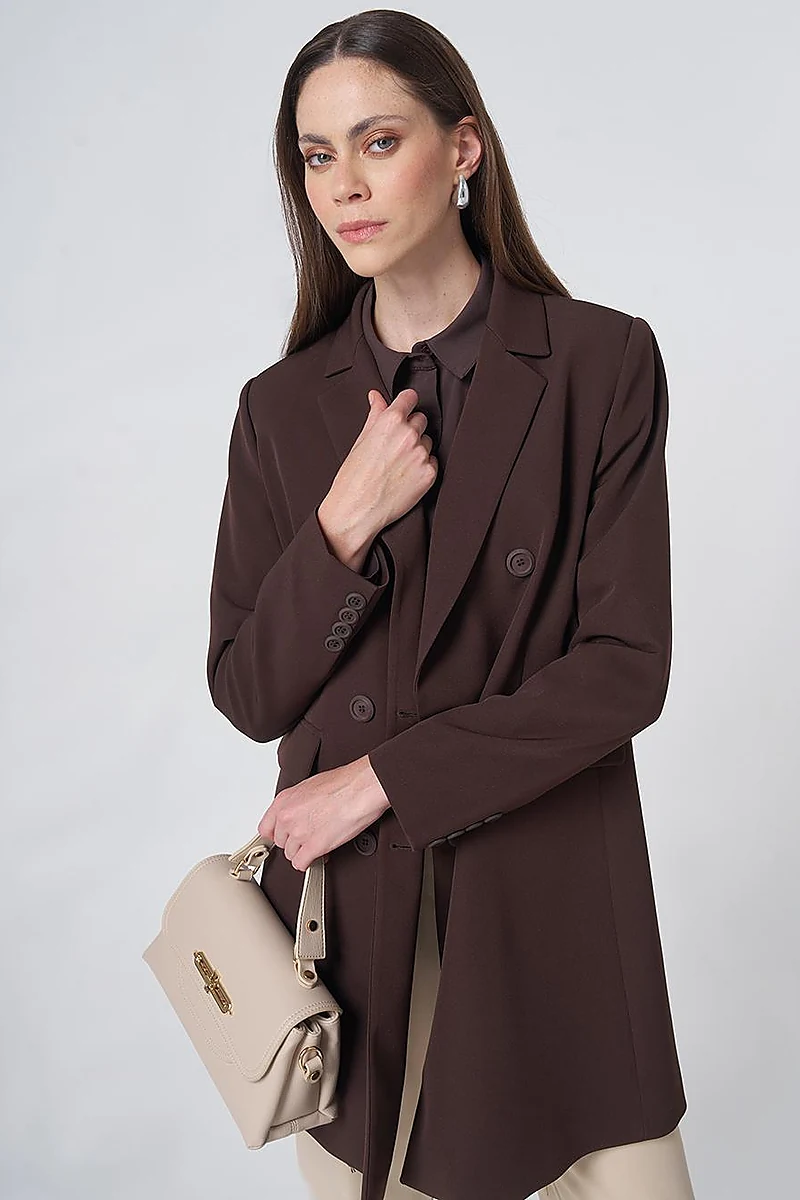 Basic Notched Collar Blazer Jacket – Dark Brown