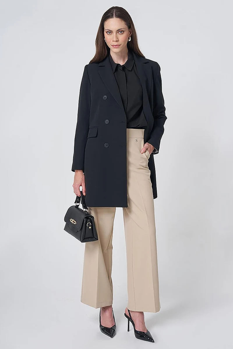 Basic Notched Collar Blazer Jacket – Black