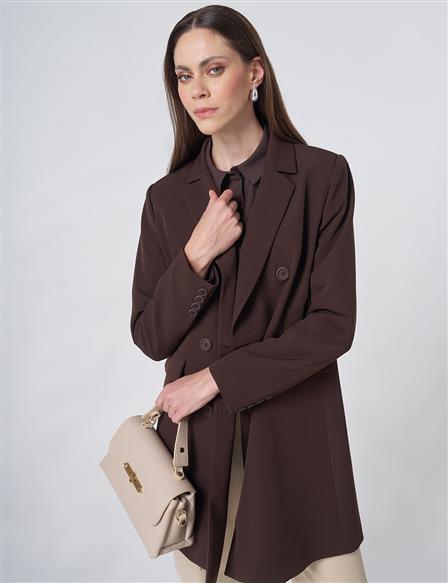 Basic Notched Collar Blazer Jacket – Dark Brown