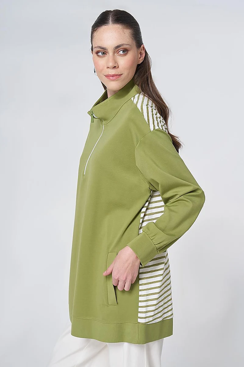  Contrast-Trim Rayon Sweatshirt – Matcha Green