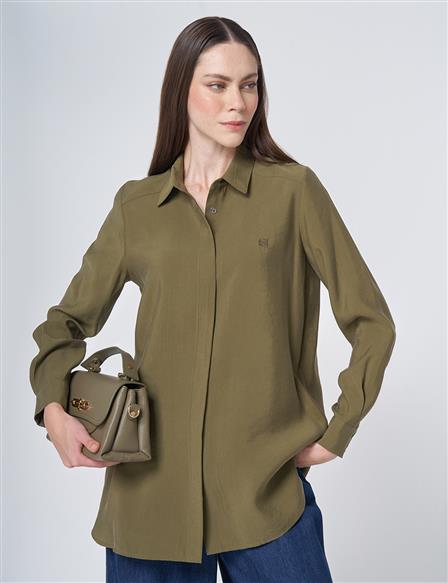 Shirt Collar Basic Modal Tunic – Khaki