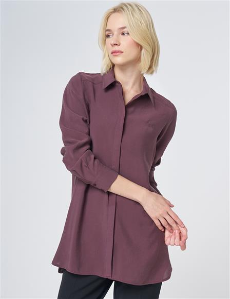 Shirt Collar Basic Modal Tunic – Burgundy