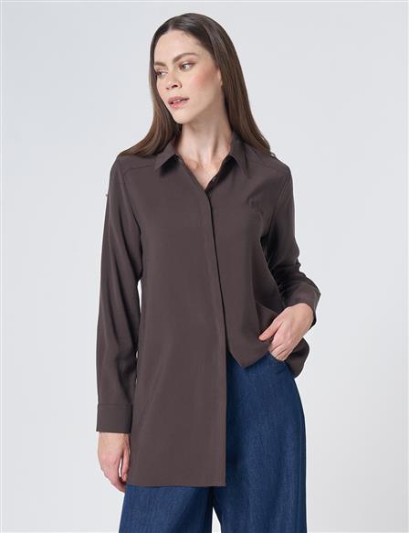 Shirt Collar Basic Modal Tunic – Brown