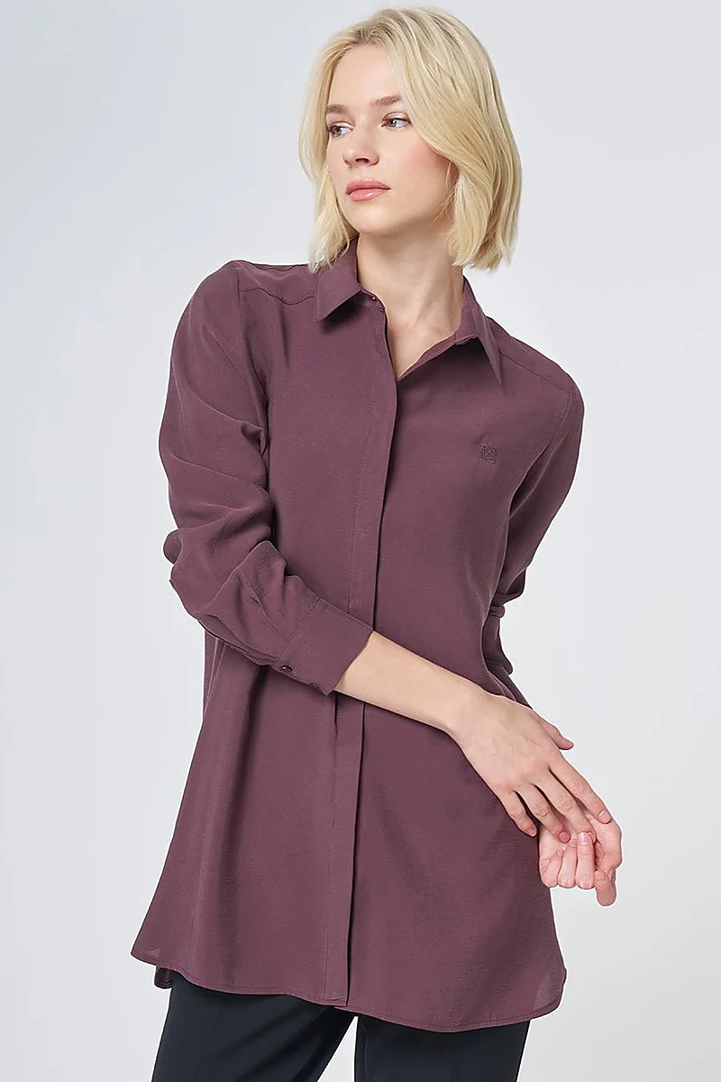 Shirt Collar Basic Modal Tunic – Burgundy