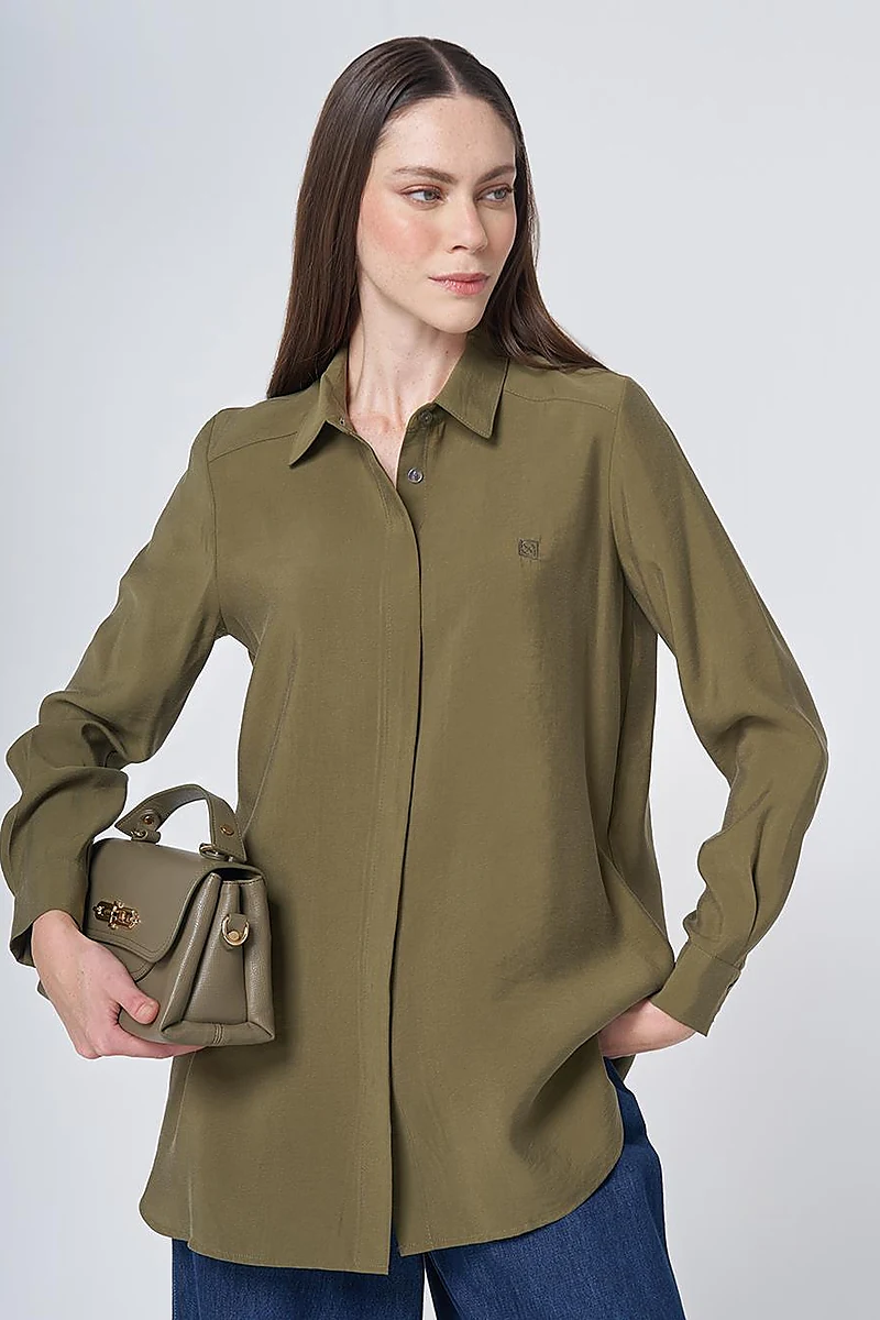 Shirt Collar Basic Modal Tunic – Khaki