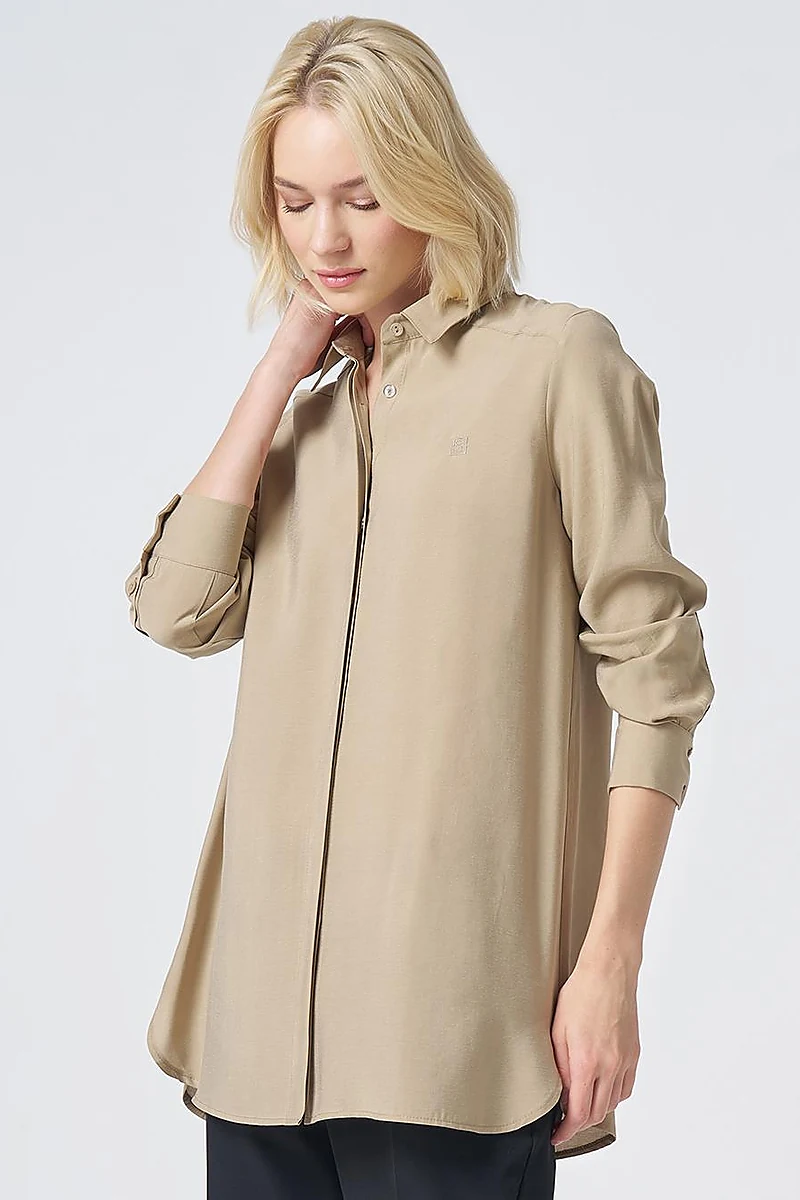 Shirt Collar Basic Modal Tunic – Sand Beige