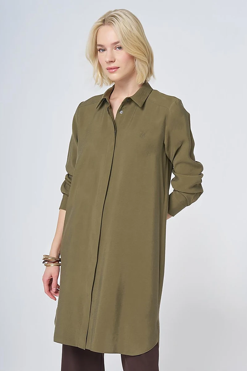 Hidden Placket Basic Modal Tunic – Khaki