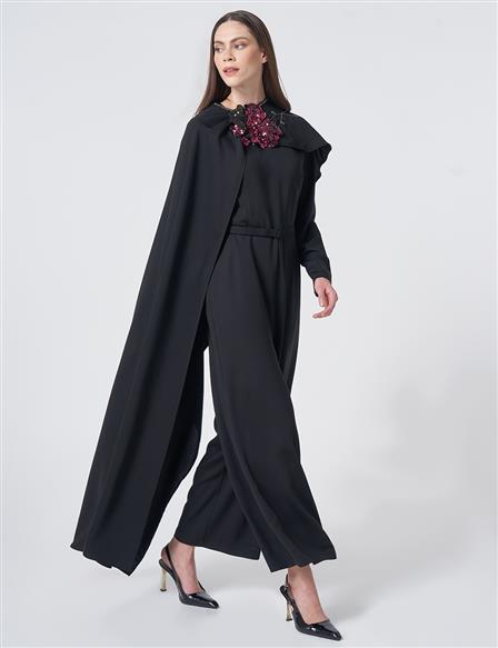 Elegant Embroidered Jumpsuit – Black