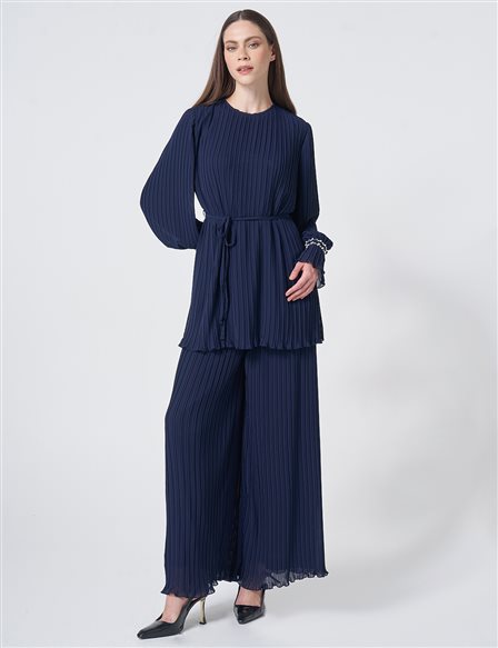 Pleated Two-Piece Set – Dark Navy