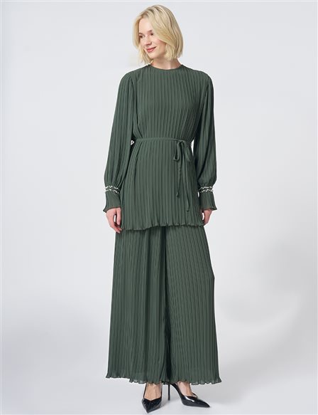 Pleated Two-Piece Set – Khaki