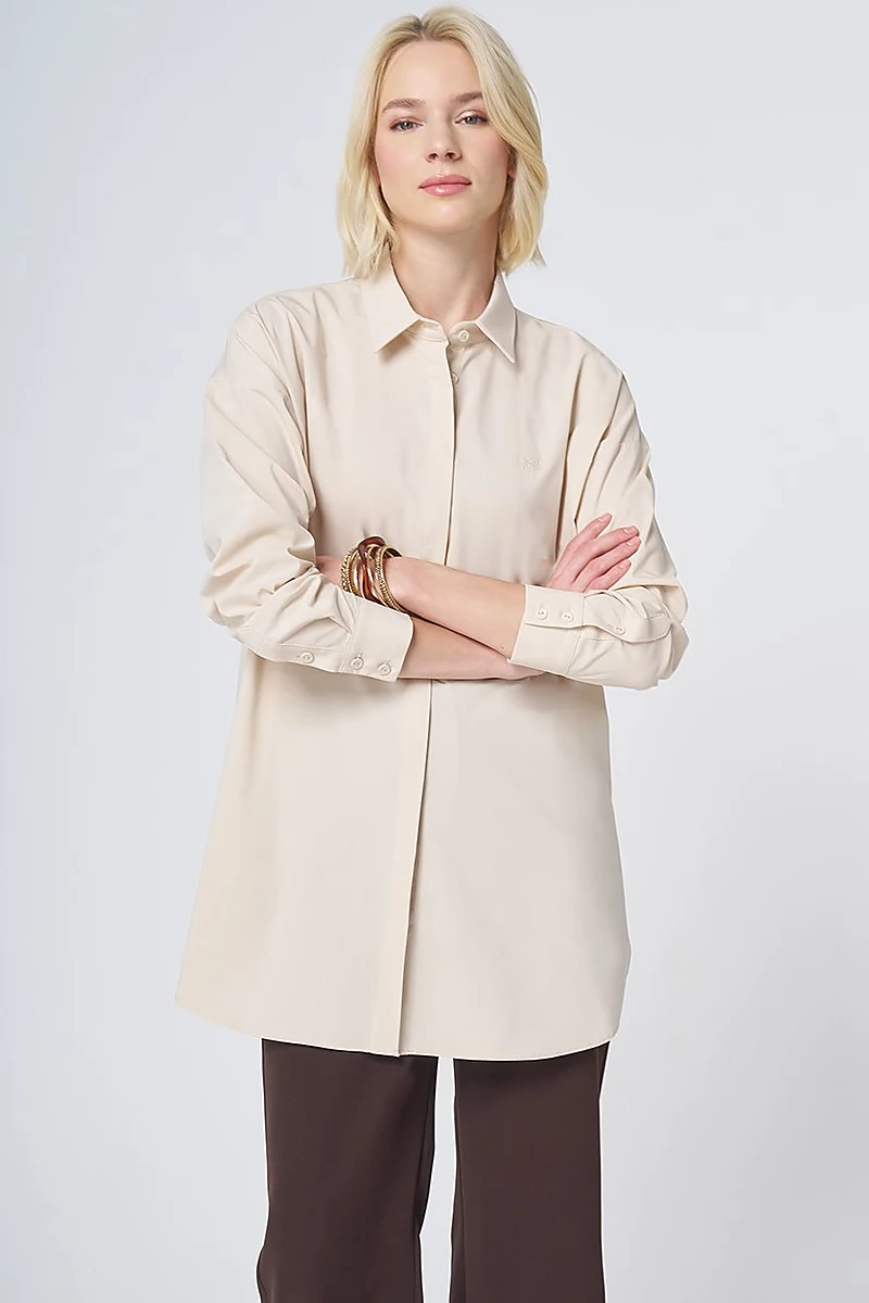 Concealed Placket Cotton Tunic Cream