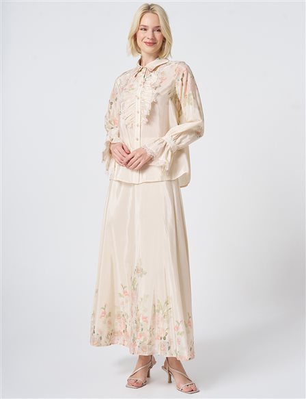 Floral Print Skirt Set – Cream
