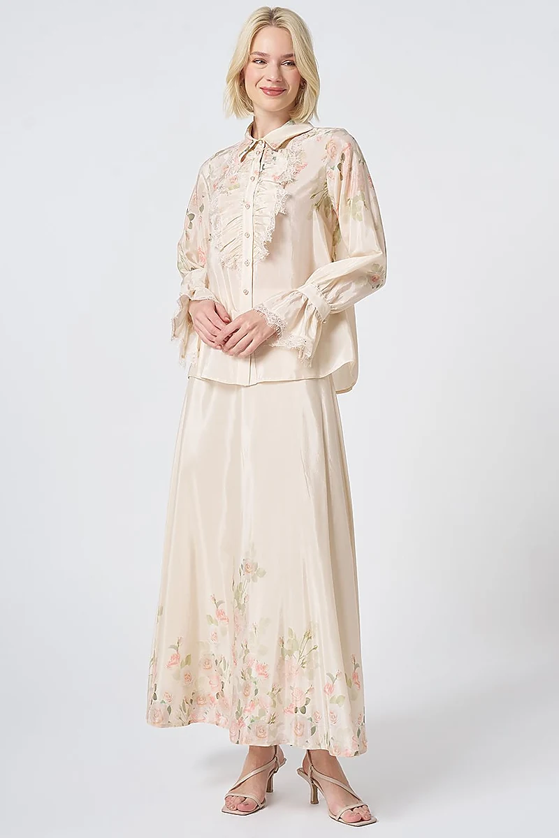 Floral Print Skirt Set – Cream