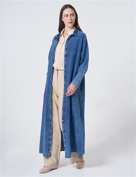 Sporty Stitched Cotton-Linen Throw-On – Indigo