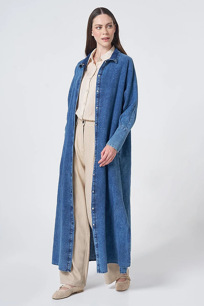 Sporty Stitched Cotton-Linen Throw-On – Indigo