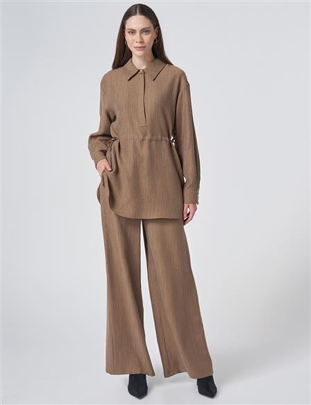 Drawstring Waist Lyocell Two-Piece Set – Dark Olive