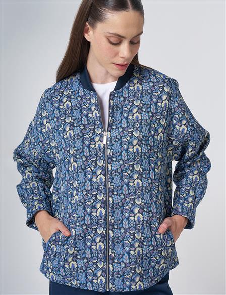 Kolej Yaka Floral Desen Ceket Limoni 