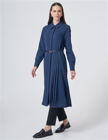Pleated Detail Long Tunic – Dark Navy