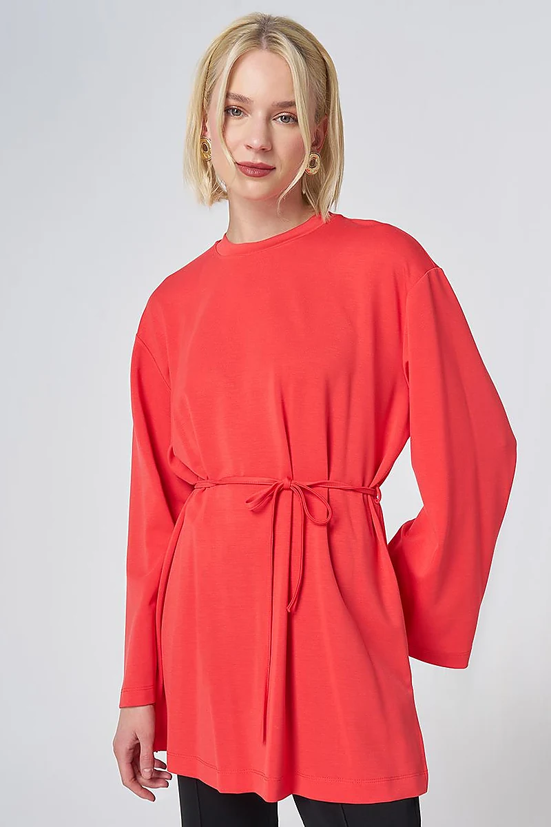 Drawstring Belt Modal Sweatshirt – Red