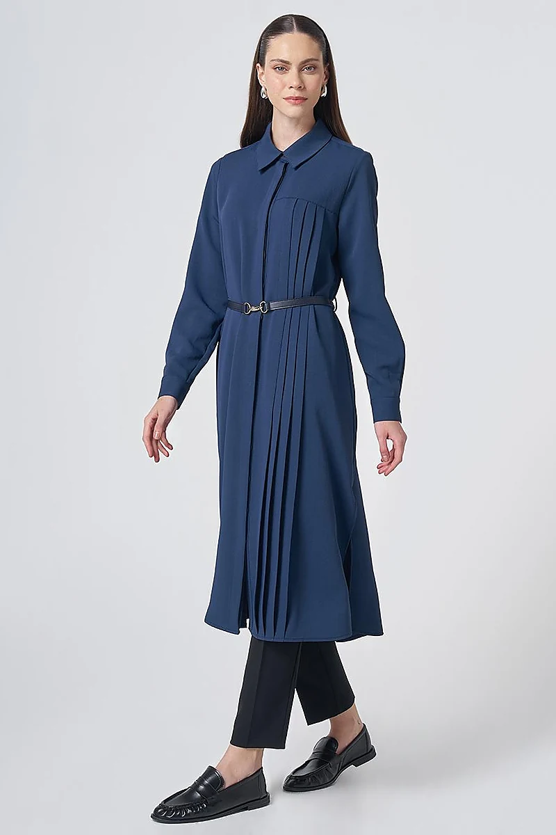 Pleated Detail Long Tunic – Dark Navy