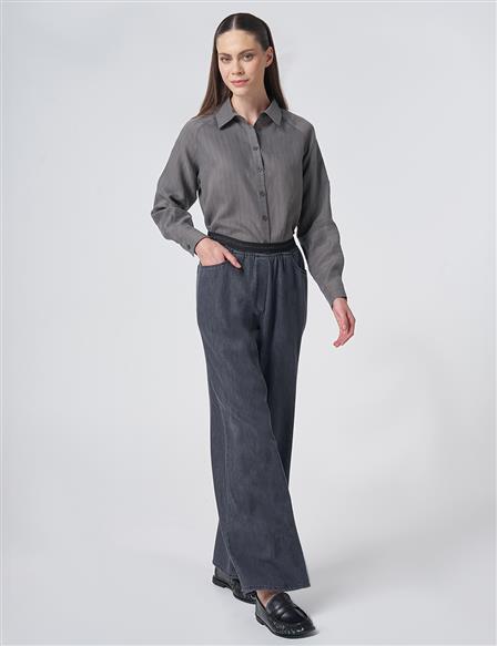 Waist Detail Relaxed Fit Trousers – Black