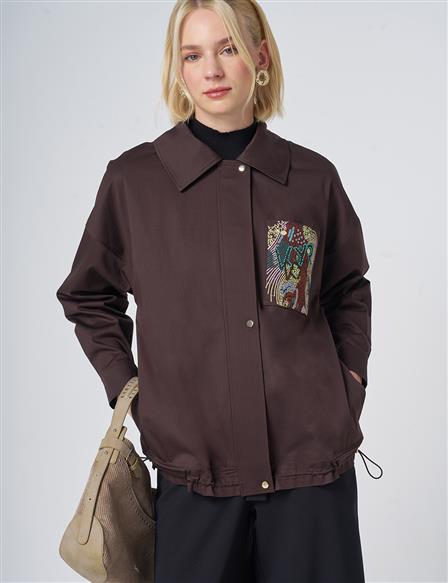 Beaded Embellished Jacket – Dark Brown