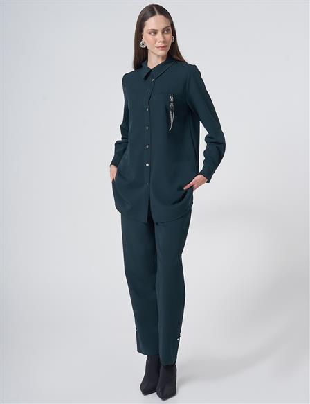 Viscose Two-Piece Set with Metal Hardware Detail – Dark Navy