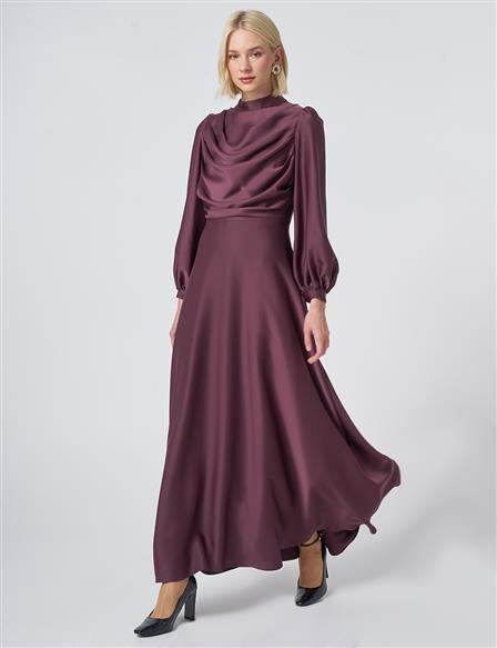 Cowl Neck Satin Dress – Cocoa Brown