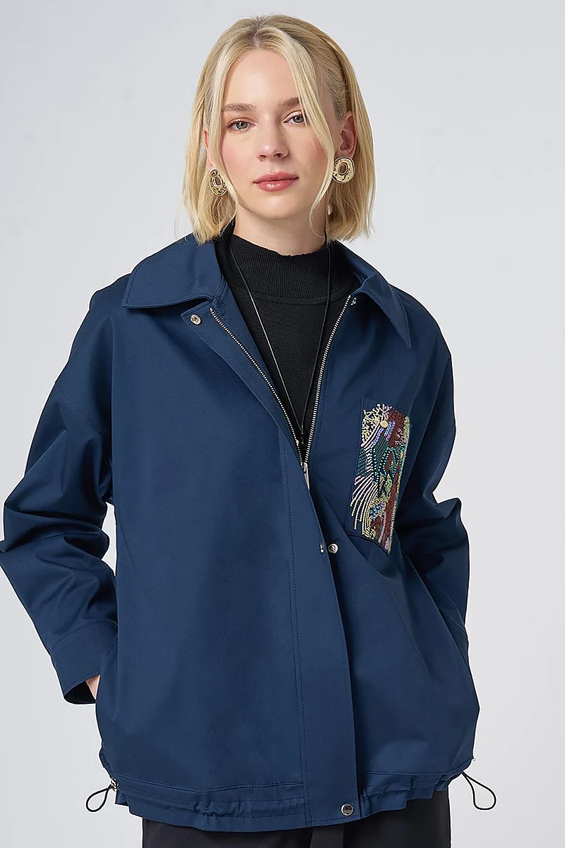 Beaded Embellished Jacket – Dark Navy