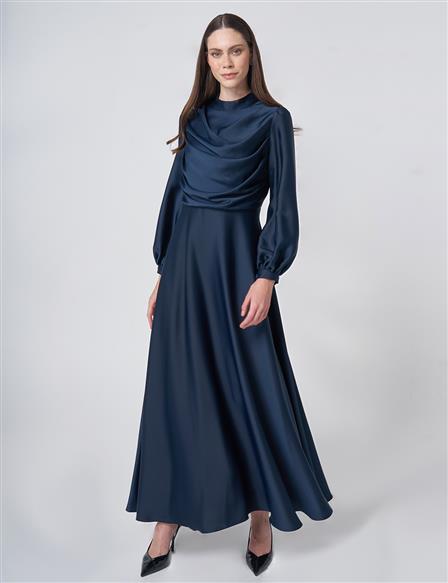 Cowl Neck Satin Dress – Dark Navy
