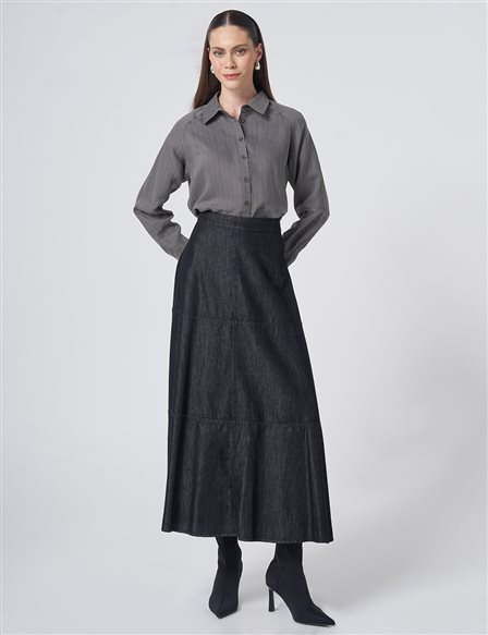 Washed Skirt with Stitch Detail – Black