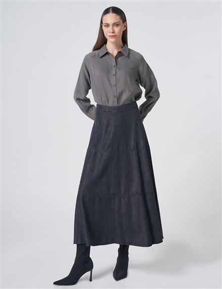 Washed Skirt with Stitch Detail – Anthracite