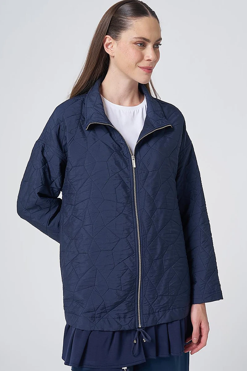 Ruffle Detail Quilted Jacket – Navy