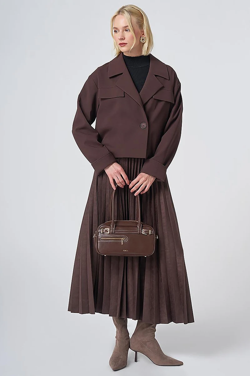 Relaxed Fit Cropped Jacket – Dark Brown