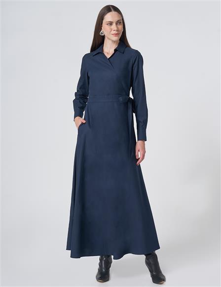 Wrap Tie Cotton-Lyocell Dress – Dark Navy