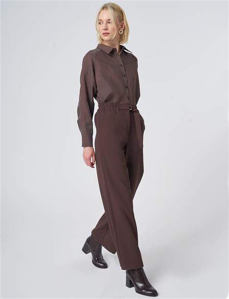 Metal-Detail Trousers – Dark Brown