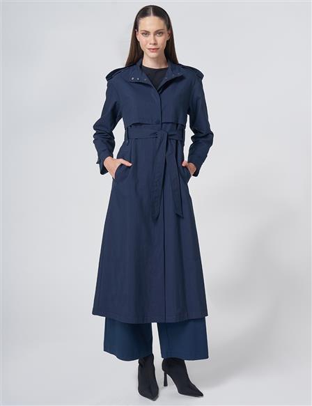 Stand Collar Trench Coat – Dark Navy