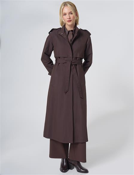 Stand Collar Trench Coat – Dark Brown