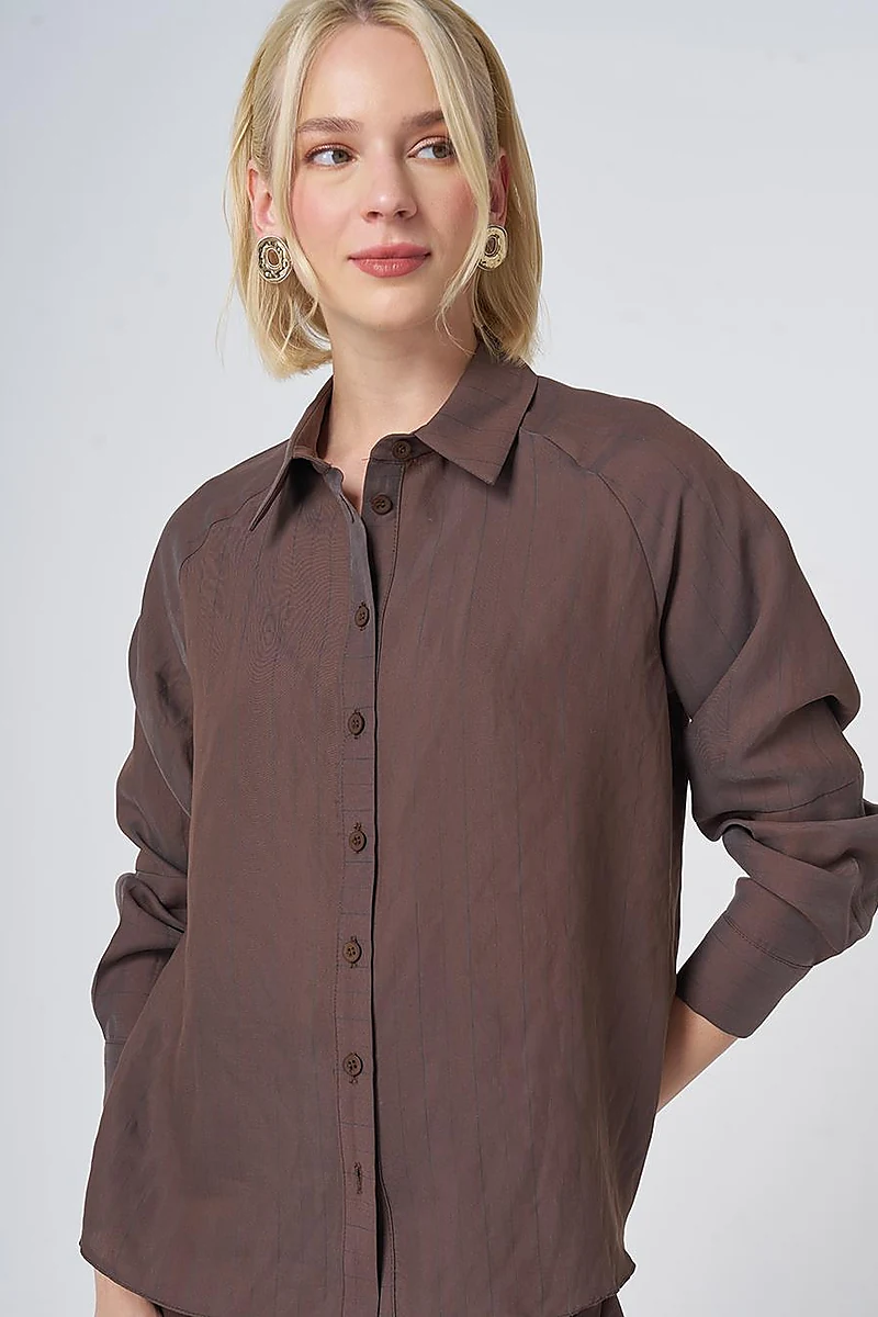 Striped Lyocell Blouse – Brown