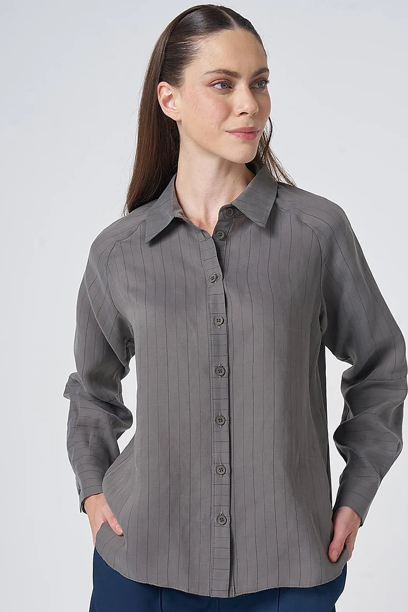 Striped Lyocell Blouse –Mink