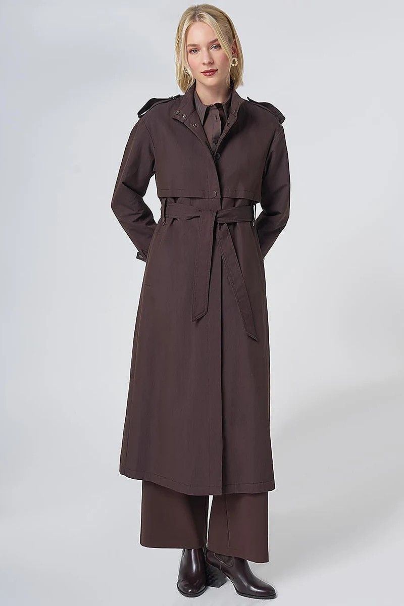 Stand Collar Trench Coat – Dark Brown