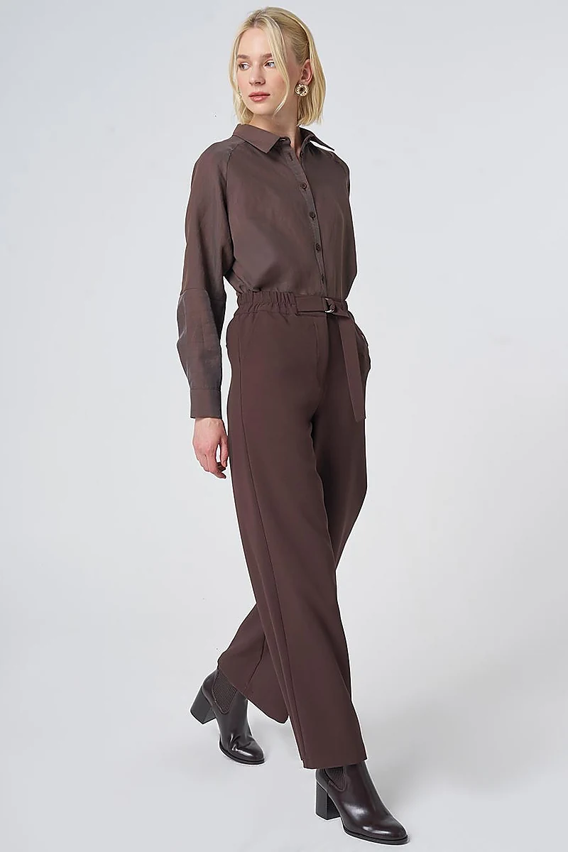 Metal-Detail Trousers – Dark Brown