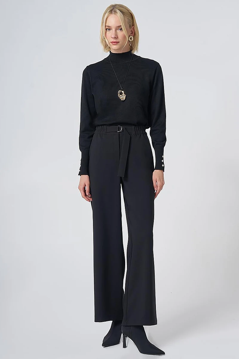Metal-Detail Trousers – Black