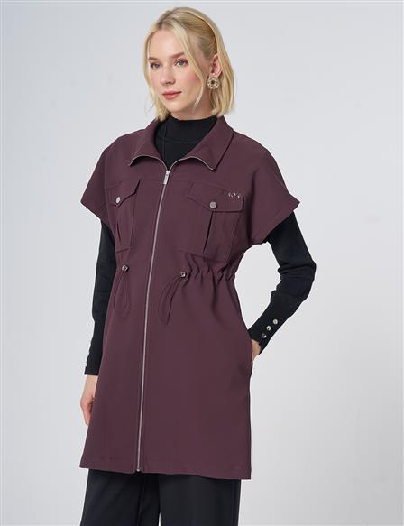 Drawstring Waist Vest – Dark Burgundy