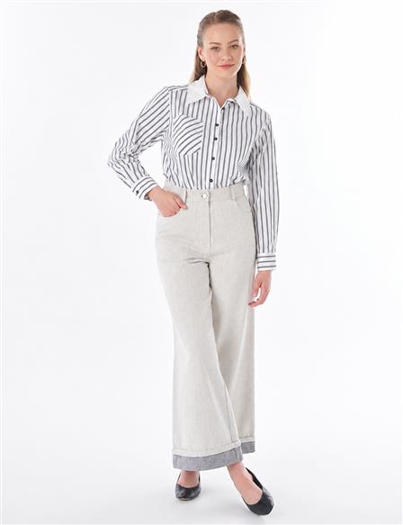 Turn-Up Hem Denim Trousers – Grey