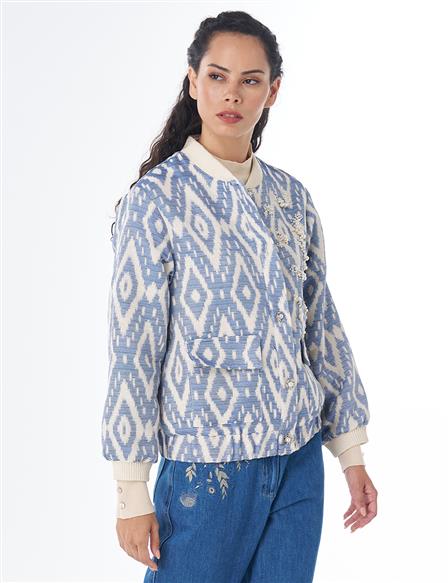 Pearl-Embellished Bomber Jacket – Indigo
